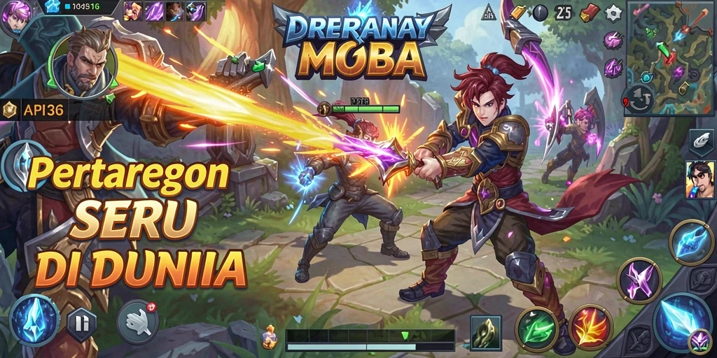 Screenshot menunjukkan pertarungan seru dalam game MOBA API36.