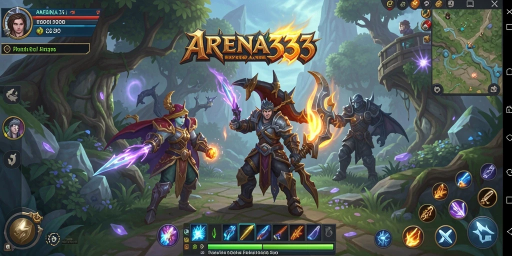 Screenshot gameplay ARENA333 menampilkan karakter yang bertarung melawan monster besar.