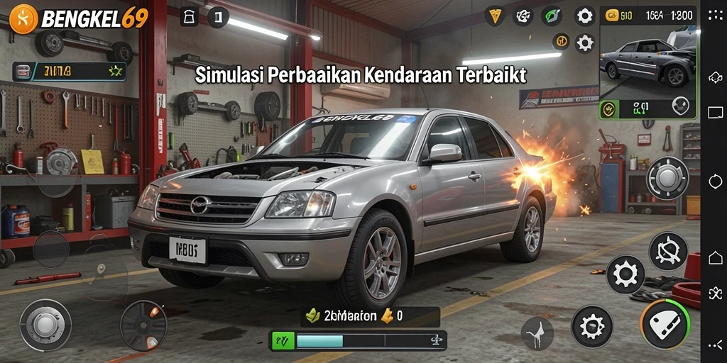 Tampilan gameplay BENGKEL69 yang menarik dengan berbagai kendaraan.