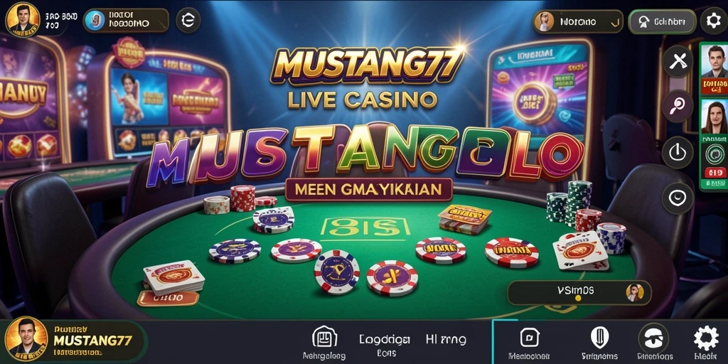 Screenshot gameplay Live Casino MUSTANG77 yang menyoroti dealer langsung.