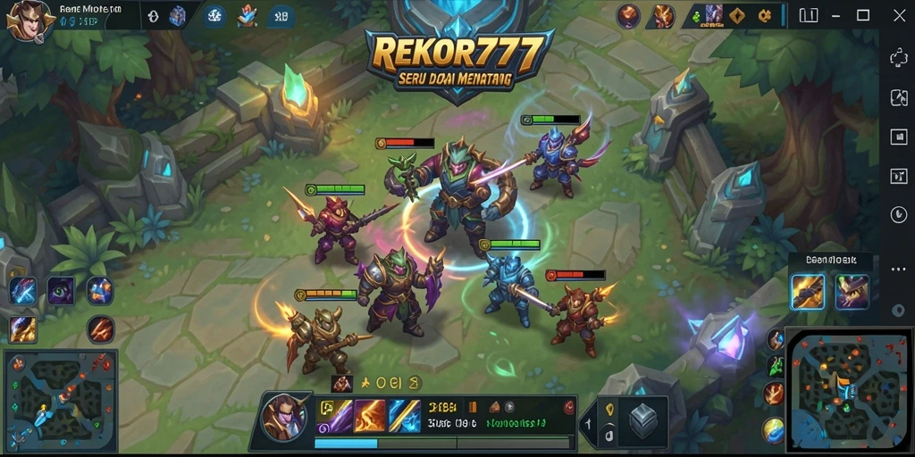 Tampilan gameplay menegangkan dari REKOR777 dalam pertarungan MOBA.